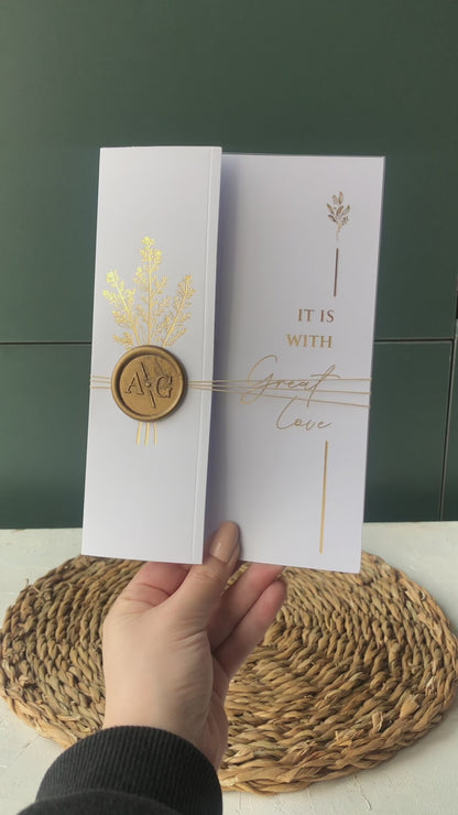 Gold Foiled Acrylic Invitations with White Half Jackets