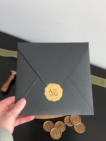 Black Acrylic Wedding Invitations with Gold Foil Accents