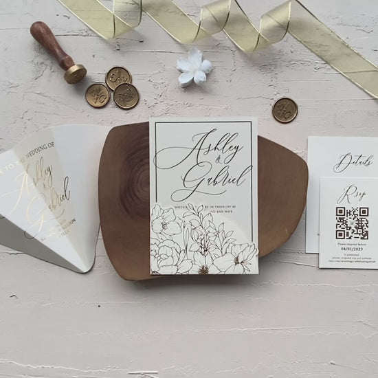 Ivory & Gold Acrylic Wedding Invitation with Floral Envelope