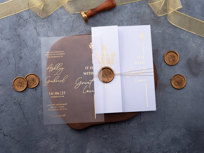 Gold Foiled Acrylic Invitations with White Half Jackets