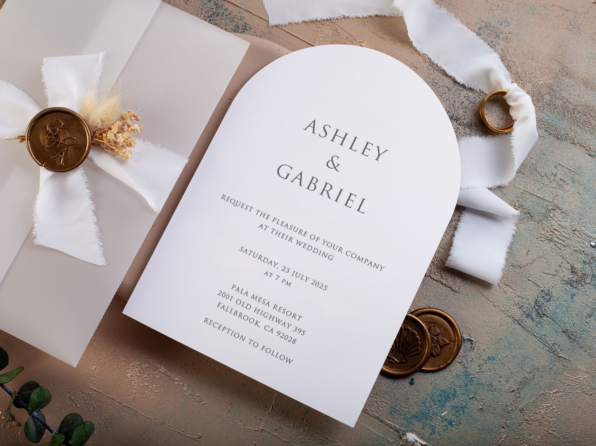 Elegant Paper Wedding Invitations with Jacket | Personalized Arch Invite