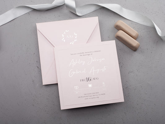 Pink Paper Wedding Invitations with Silver Foil