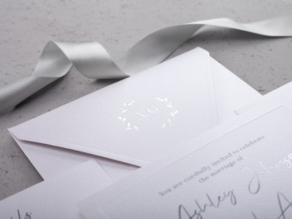 White Paper Wedding Invitations with Silver Foil