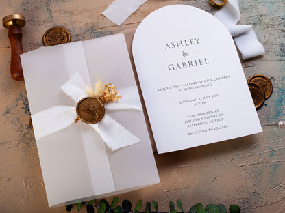 Elegant Paper Wedding Invitations with Jacket | Personalized Arch Invite