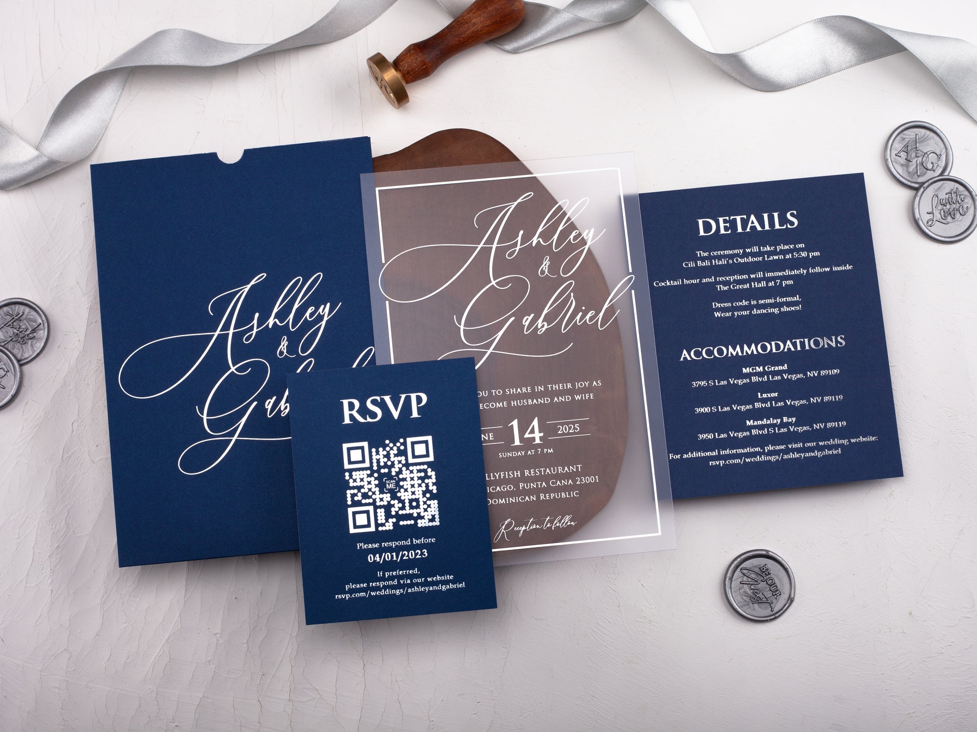 Silver Foil Printed Acrylic Wedding Invitation