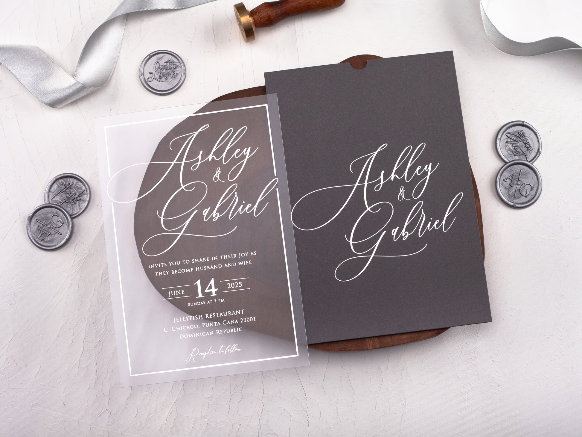 Acrylic Wedding Invitation with Gray Envelope