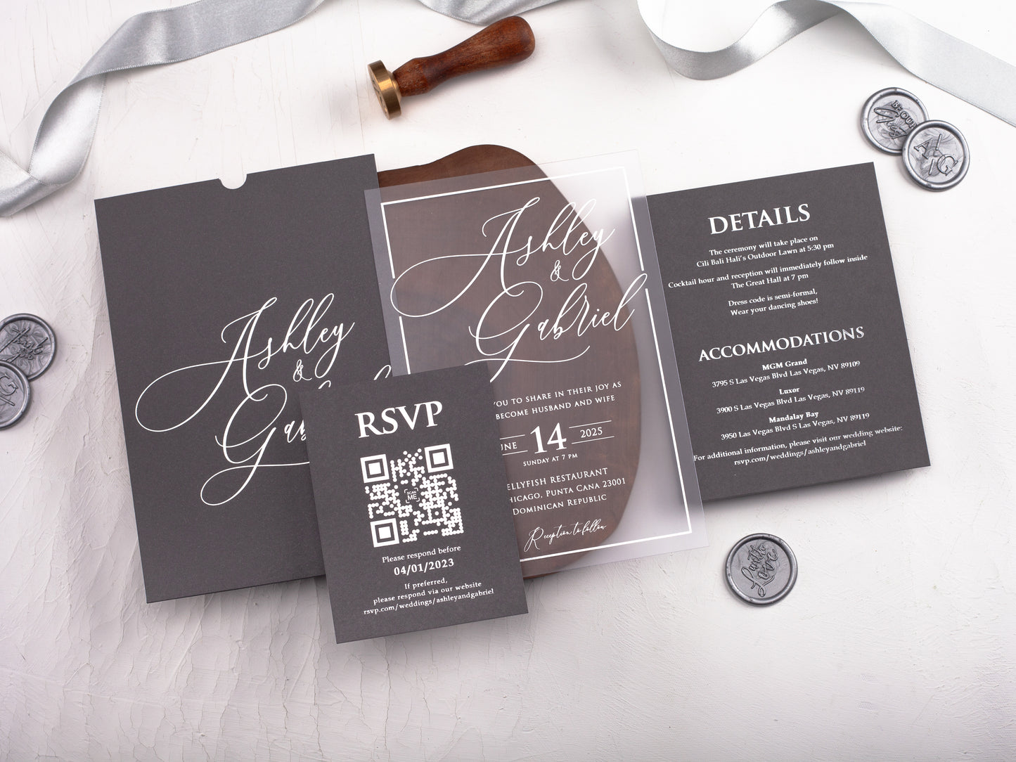 Acrylic Wedding Invitation with Gray Envelope