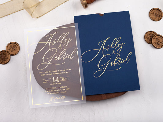 Navy Blue Acrylic Wedding Invitation