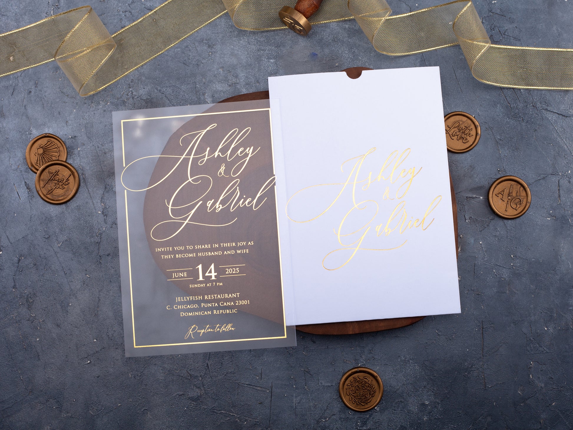 White Sleeve Envelope | Gold Foil Printed Acrylic Wedding Card