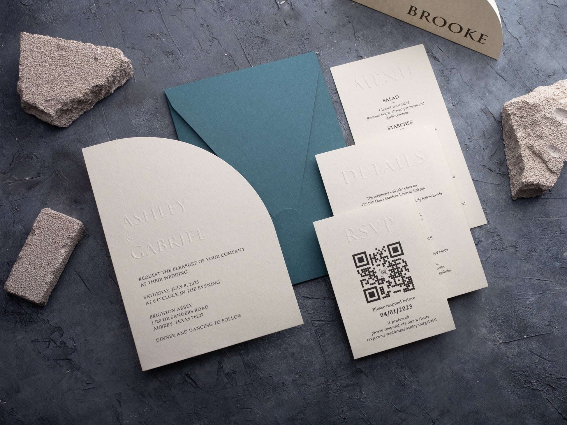 Half Arch Letterpress Wedding Invitation with Optional QR Code RSVP