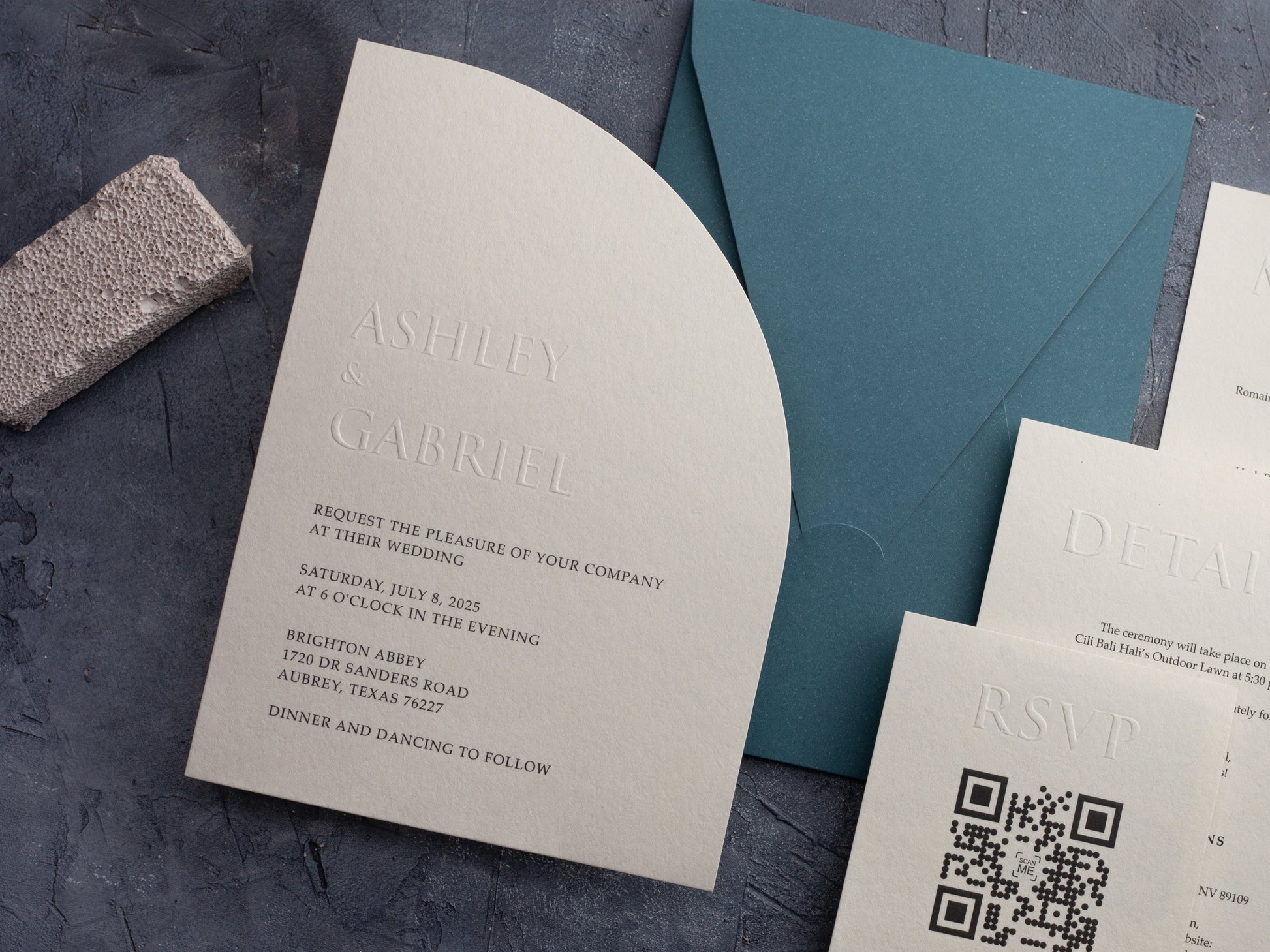 Half Arch Letterpress Wedding Invitation with Optional QR Code RSVP