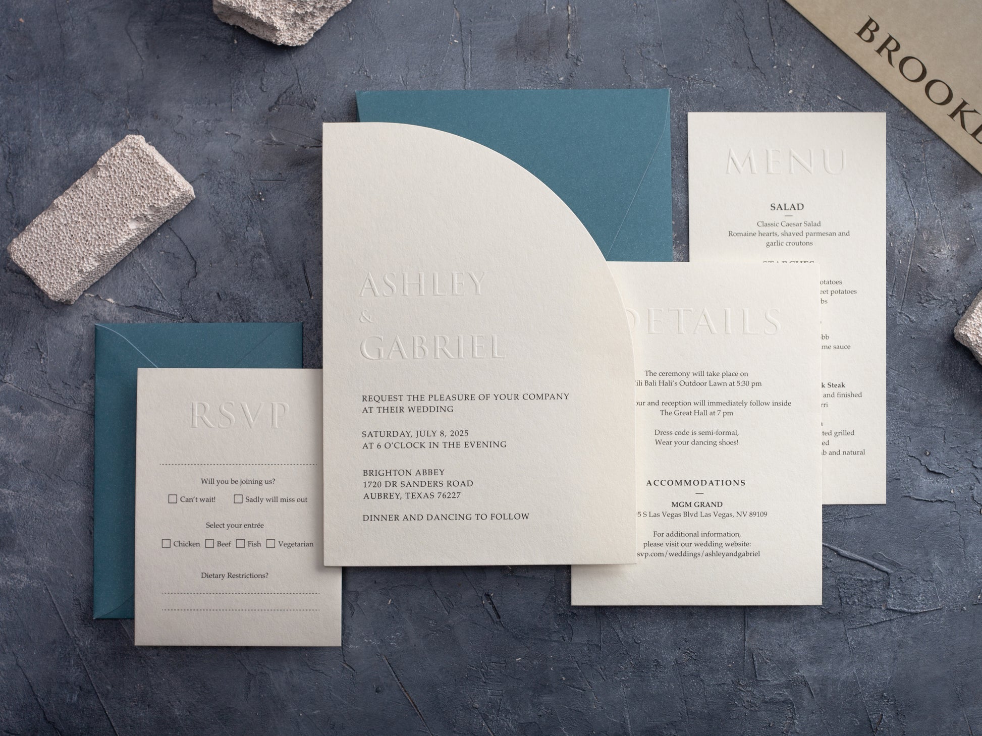 Half Arch Letterpress Wedding Invitation with Optional QR Code RSVP