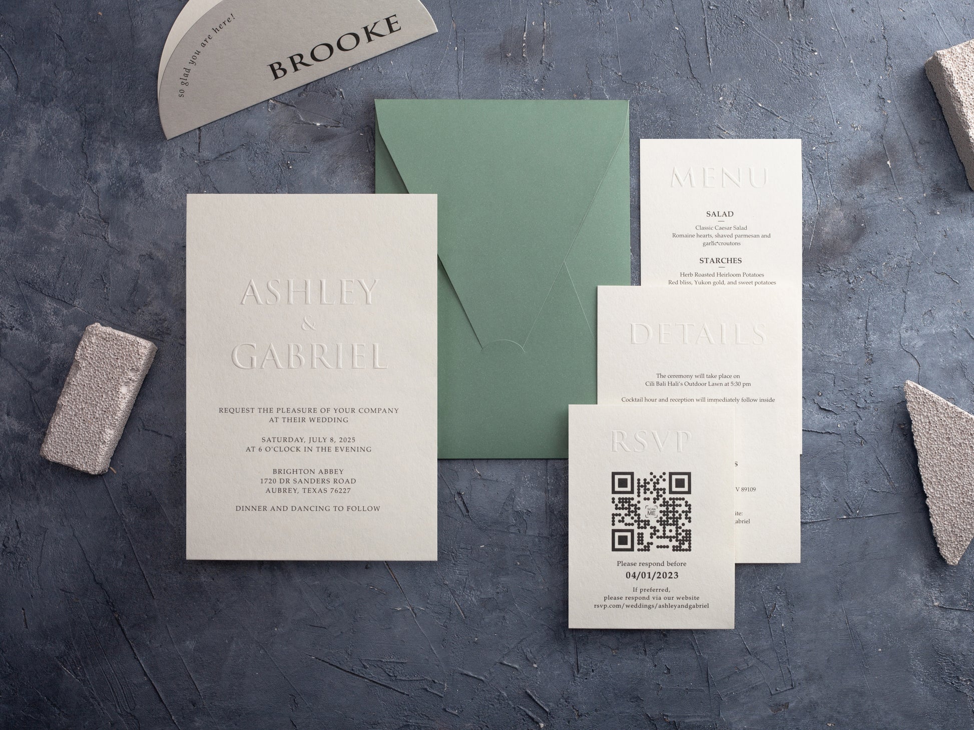 Embossed Letterpress Wedding Invitation - Custom Design