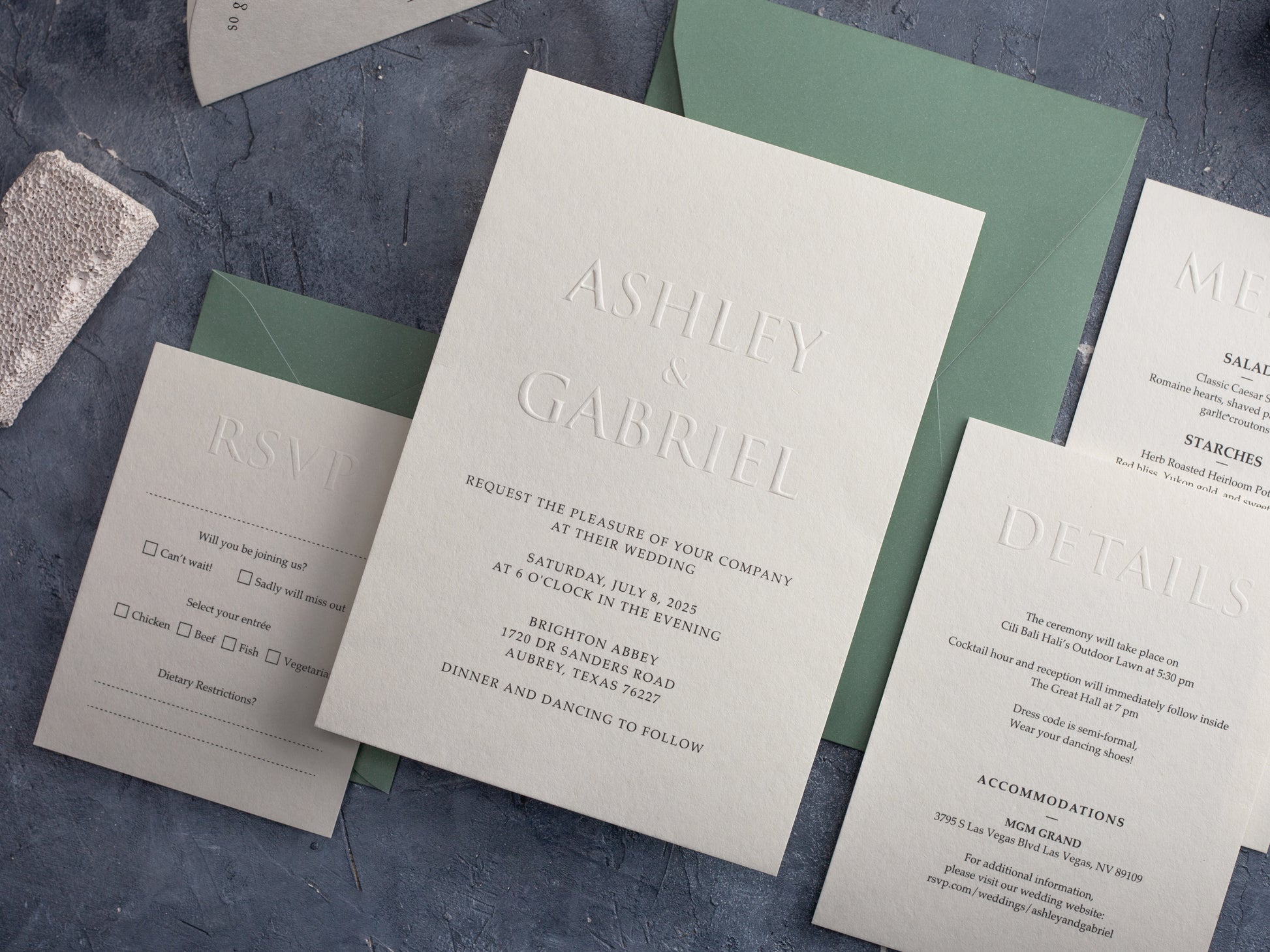 Embossed Letterpress Wedding Invitation - Custom Design