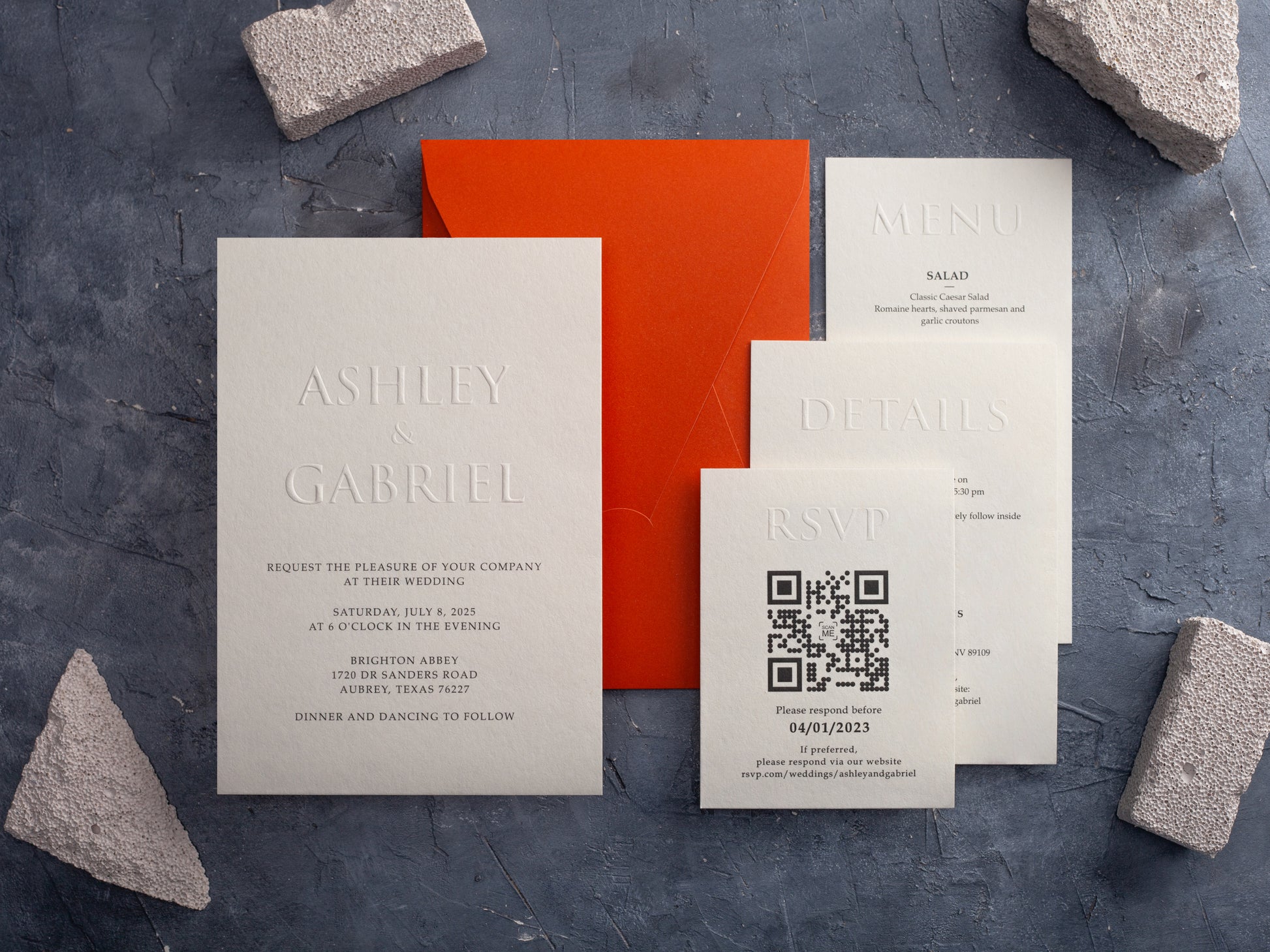 Modern Minimalist Embossed Wedding Invitation