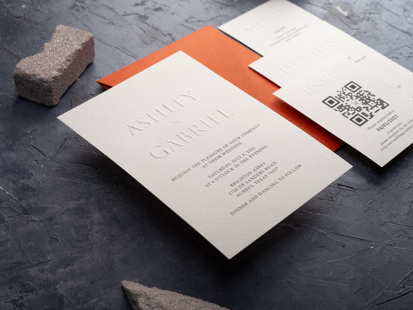 Modern Minimalist Embossed Wedding Invitation