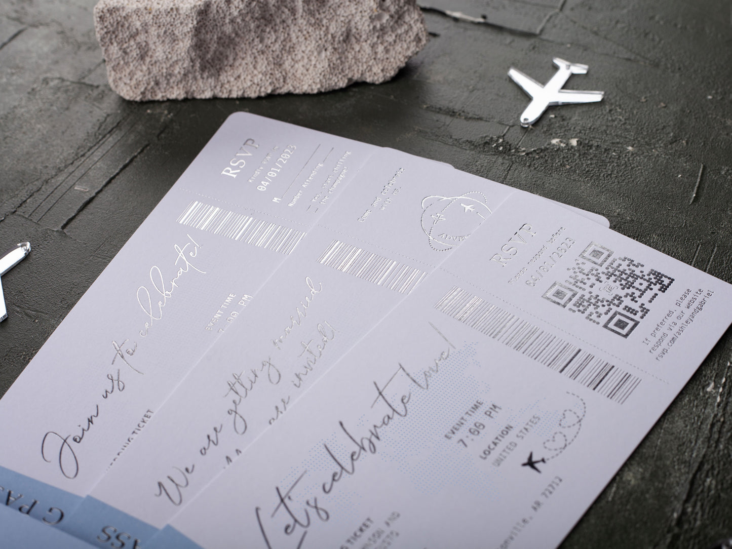 Passport Wedding Invitations with Baby Blue Boarding Pass Invites