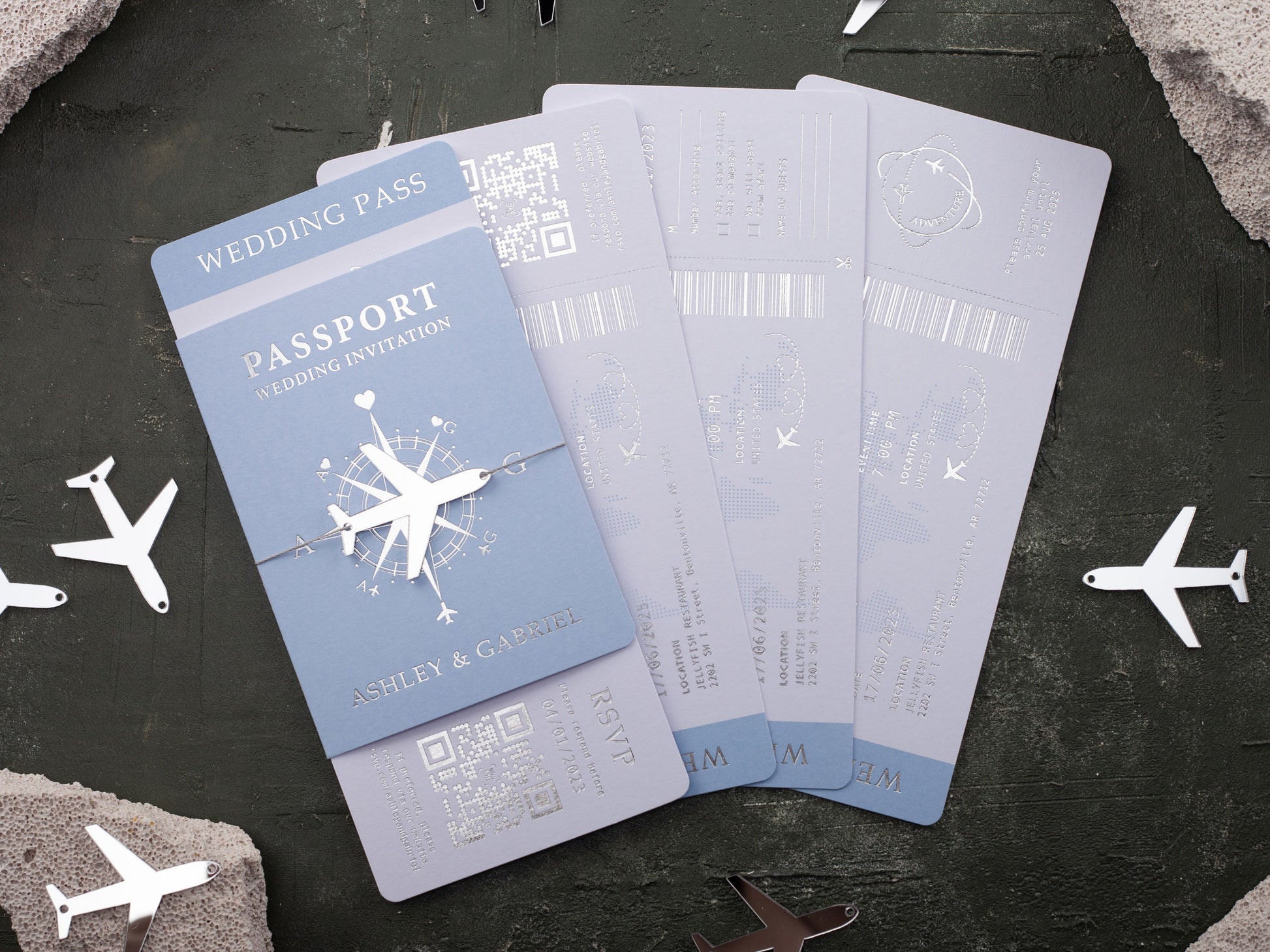 Passport Wedding Invitations with Baby Blue Boarding Pass Invites