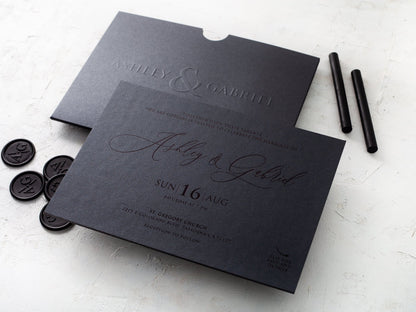 Black Emboss Wedding Invitation, Luxury Looking Black Foil Invitation Card