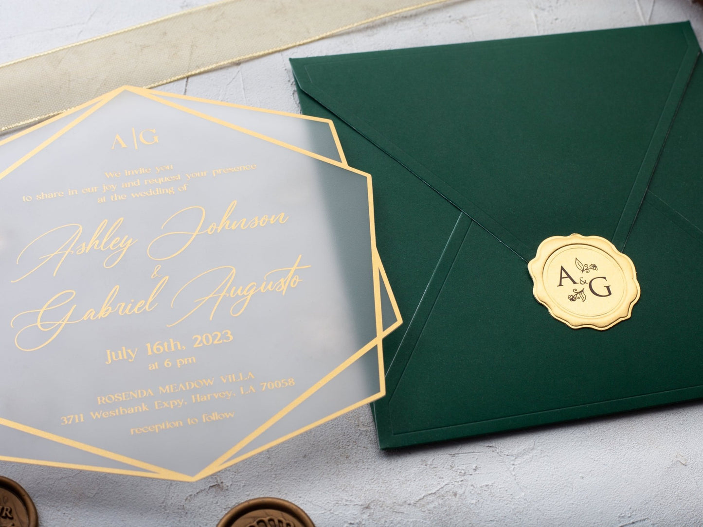 Acrylic Invitation with Emerald Green Envelope