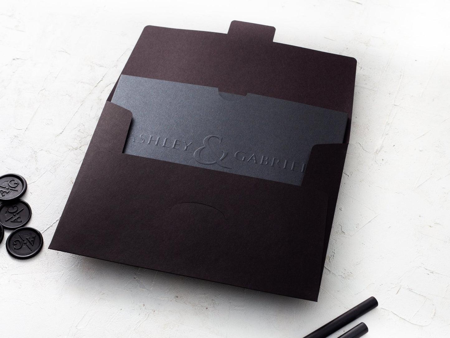 Black Emboss Wedding Invitation, Luxury Looking Black Foil Invitation Card