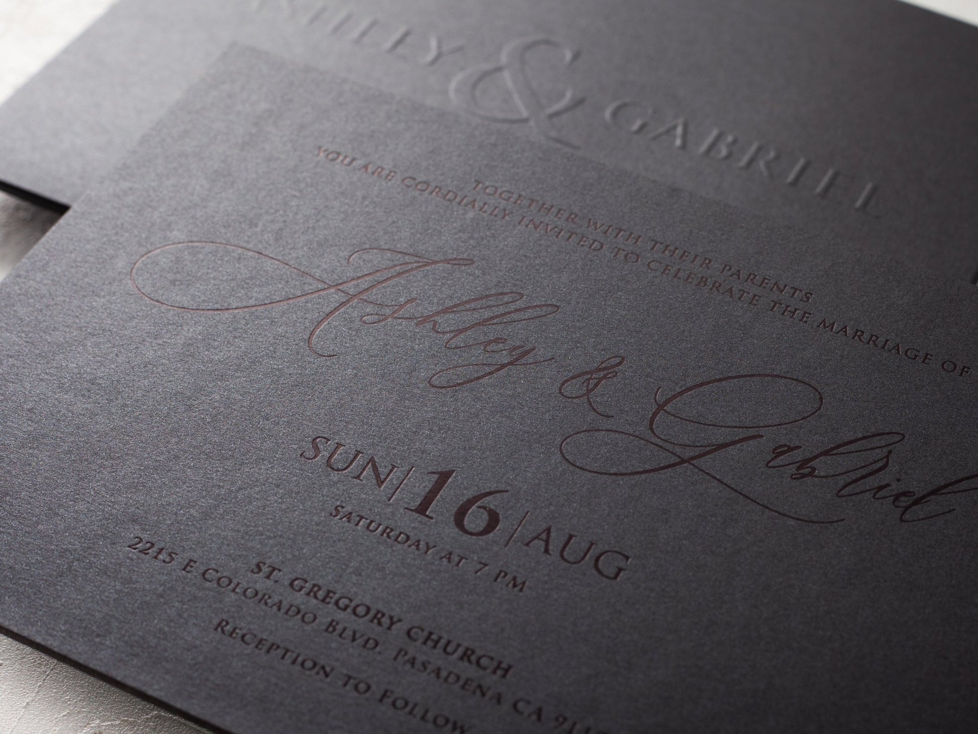 Black Emboss Wedding Invitation, Luxury Looking Black Foil Invitation Card