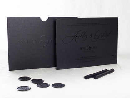 Black Emboss Wedding Invitation, Luxury Looking Black Foil Invitation Card