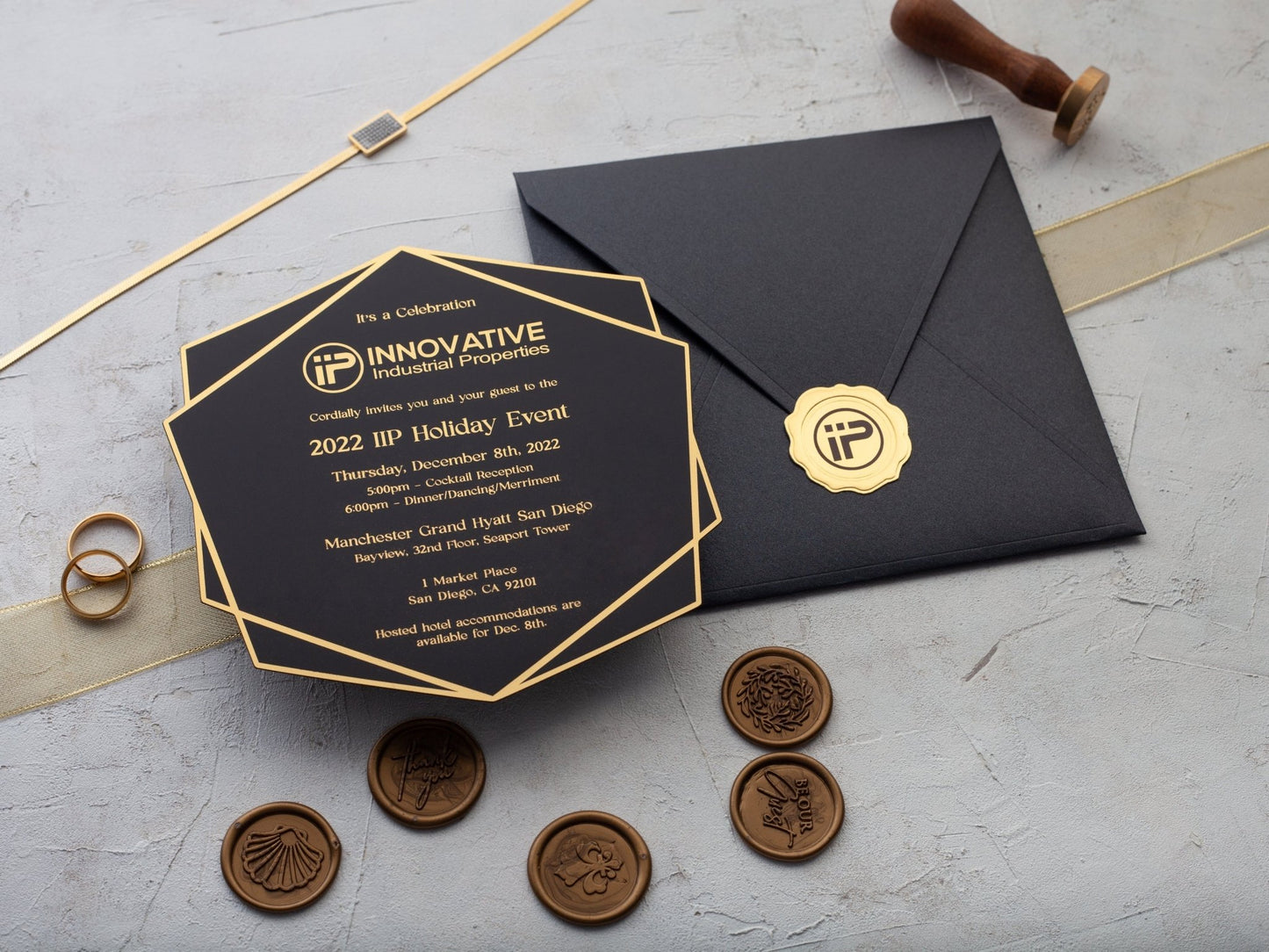 Black and Gold Acrylic Business Invitation