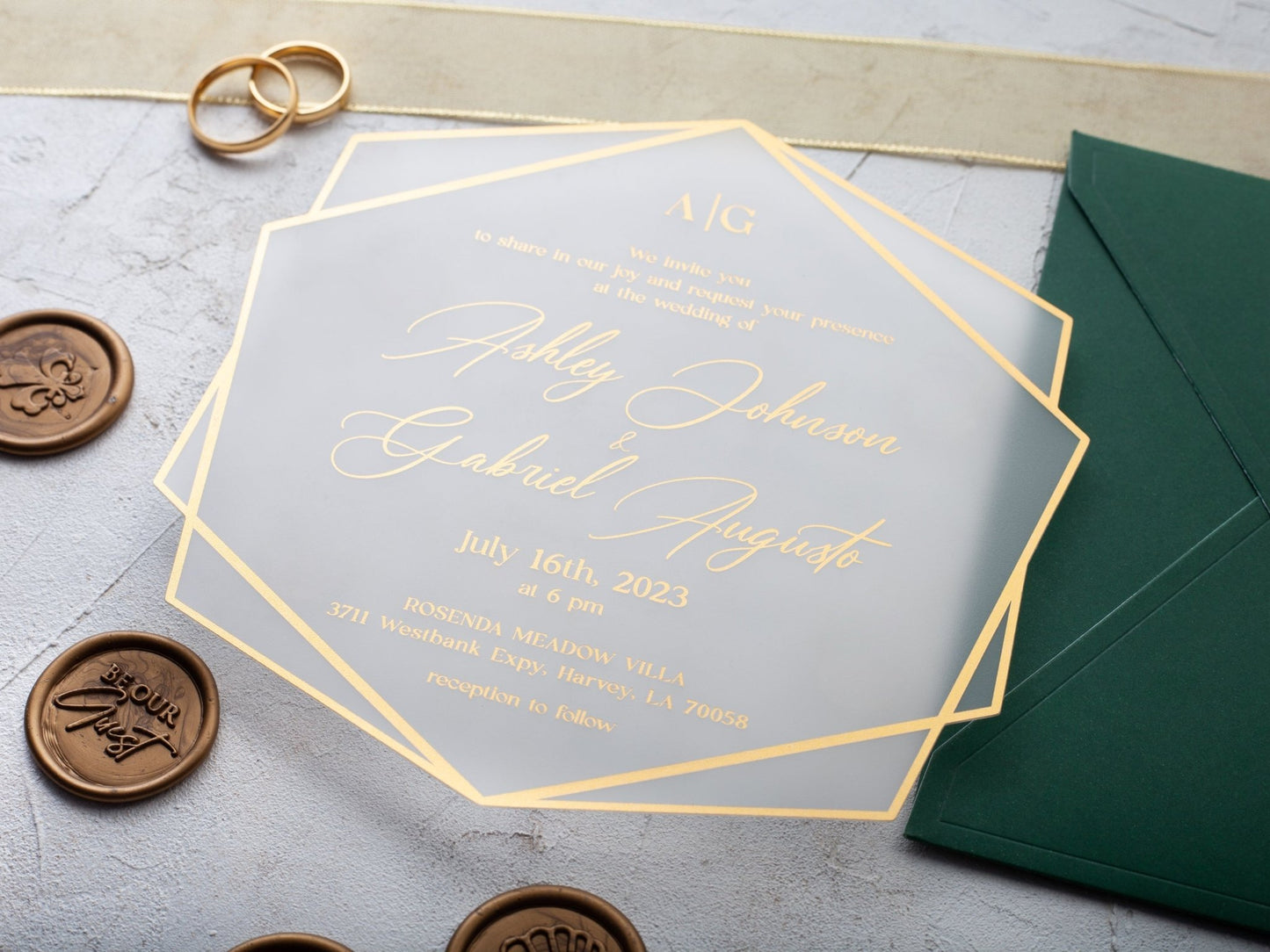 Acrylic Invitation with Emerald Green Envelope